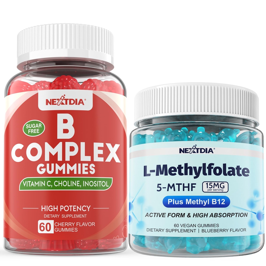Nextdia L-MethylFolate 15mg & Methyl B12, Vitamin B Complex Gummies, 3 Pack