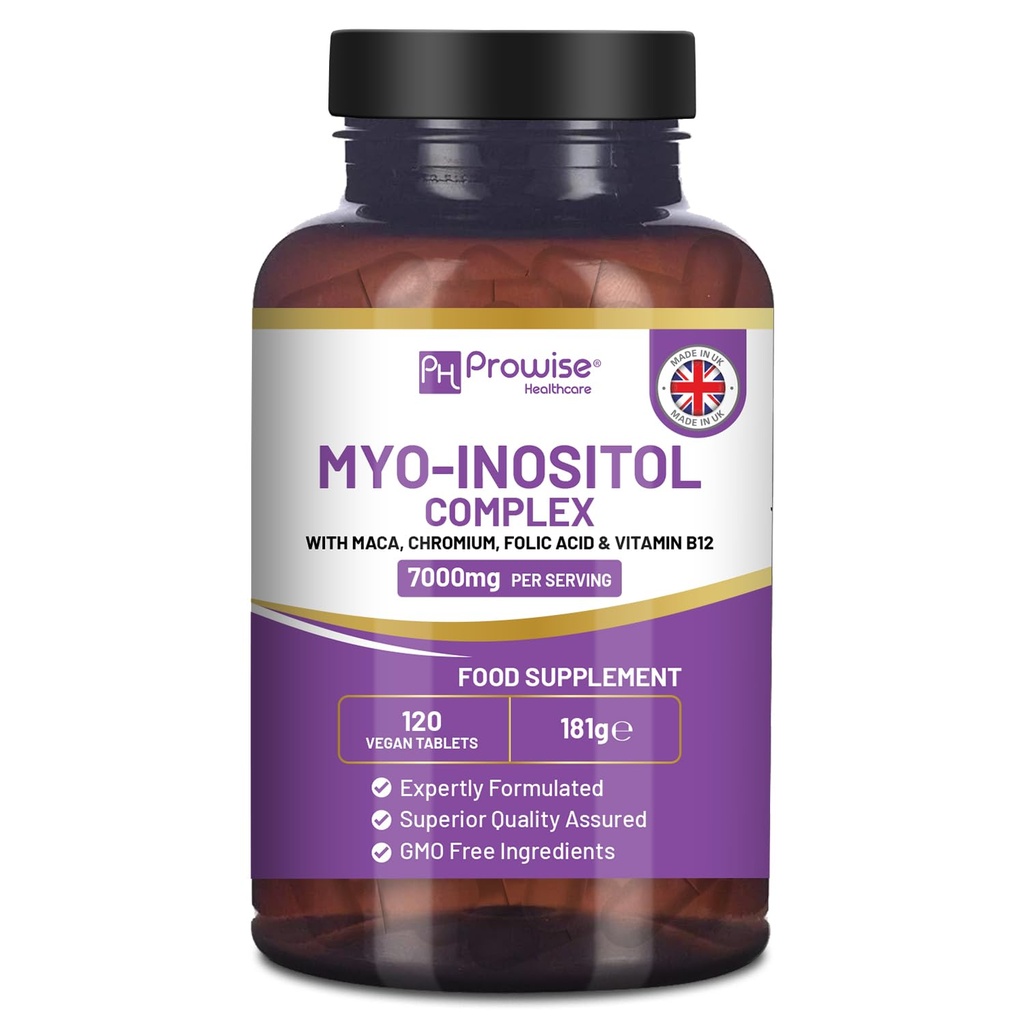 Myo-Inositol Complex 120 Vegan Tablets 7000mg per Serving with Black Maca Root, Chromium, Folic Acid, and Vitamin B12 | Hormonal Balance for Women| Premium Quality by Prowise