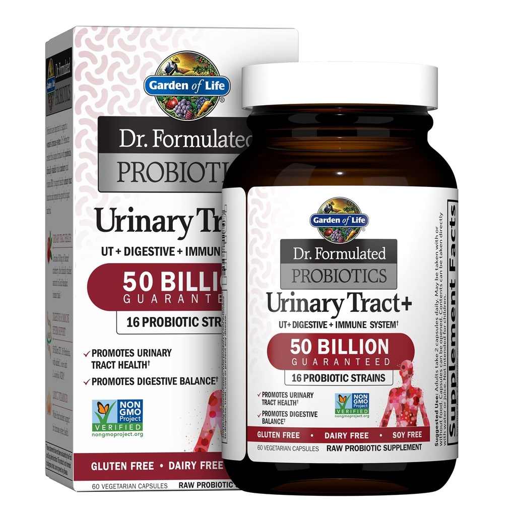 Vrt življenja Dr. Oblikovani probiotiki Urinary Tract+ - Acidophilus Probiotic s Pacran Cranberry za zdravljenje urinarnega trakta, digestivno ravnovesje - Gluten, Mlekarna in soja brezplačno - 60 Vegetarijanske kapsule