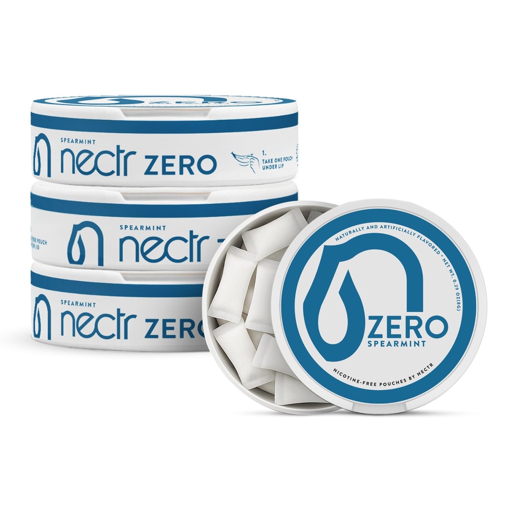 Nectr Energija nič vrečke - brez kofeina, brez sladkorja, nič kalorij, Mini vrečke za oralno fiksacijo in razbremenitev stresa - 4 Packs of 20 - Spearmint aroma