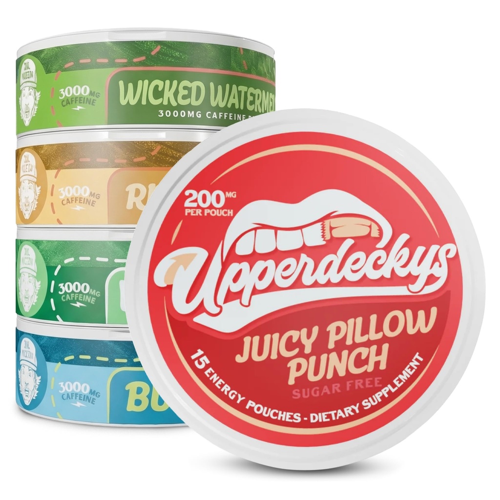 Upperdeckys Caffeine Energy Pouches - 200mg Caffeine dodatek za energijo in fokus - Multi-Pack Nikotine Free Gym dodatki za moške in ženske - Brez Jitters, Brez Crash & Dip Alternative - 5 Pack