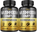 Satoomi 10in1 Gobe Complex Supplements Kapsule - 4 Mesec dobave - Mešanice z livami Mane, Cordyceps, Reishi, Chaga, Maitake, Shitake in drugo - 2 pakiranji 60 kapsul