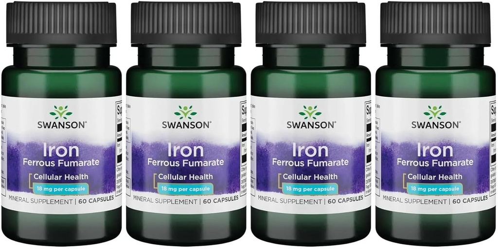 Železo Swanson (Ferrous Fumarate) - Mineral Supplement Promotion Energy Support - Visokokoncentracija Formula Pomoč pri dovajanju kisika in Presnova maščobnih kislin 60 Sgels (4 paket)
