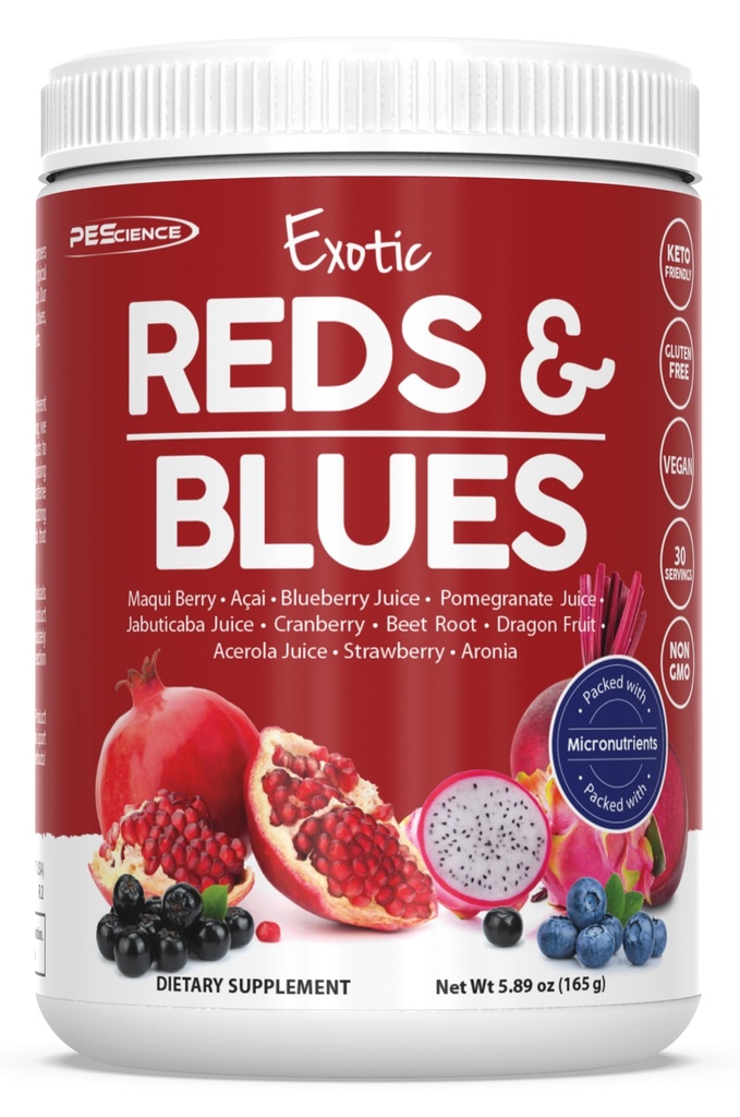 PEScience Reds & Blues Superfoods Powder, 30 Serving, Myo-Inositol dodatek, pesa koren prahu, Granatno jabolko in Acai ekstrakt, Zmrznjena antioksidant sadna mešanica