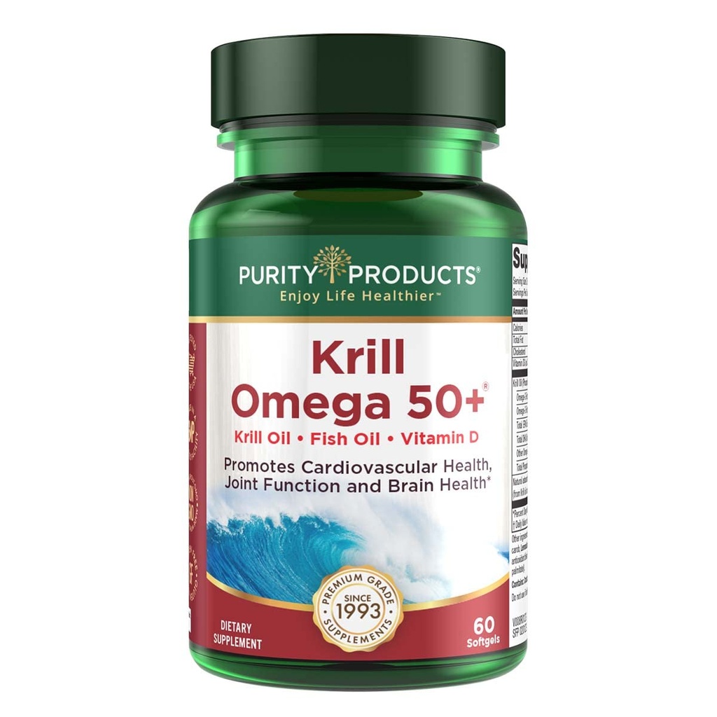 Izdelki čistote Krill Omega 50 (Krill + mešanica ribjega olja 1000mg + astaksantin 500mcg + fosfolipidi 200mg + vitamin D 500 i.e.) - 60 Mini softgels