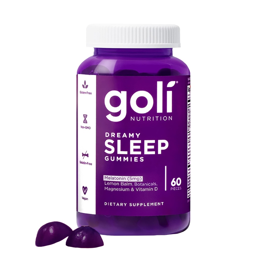 Goli Dreamy Sleep Gummy - 60 Count - Melatonin, Vitamin D, Magnezij, in Lemon Balm ekstrakt - želatina-free, Gluten-free, Vegan & Ne-GMO