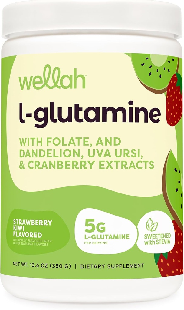 Wellah L-glutamin v prahu Jagoda Kiwi (50 servivov) - 5g L-glutamin na obrok, sladkan s Stevio