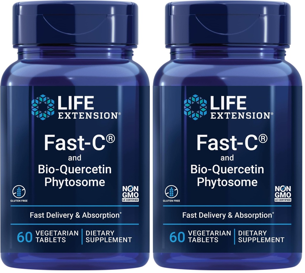 Life Extension Fast-C & Bio-Quercetin Phytosome – hitra dostava in absorpcija Vitamin C dodatek za optimalno imuno podporo – Gluten-free, Non-GMO, Vegetarian – 60 tablet (Pack of 2)