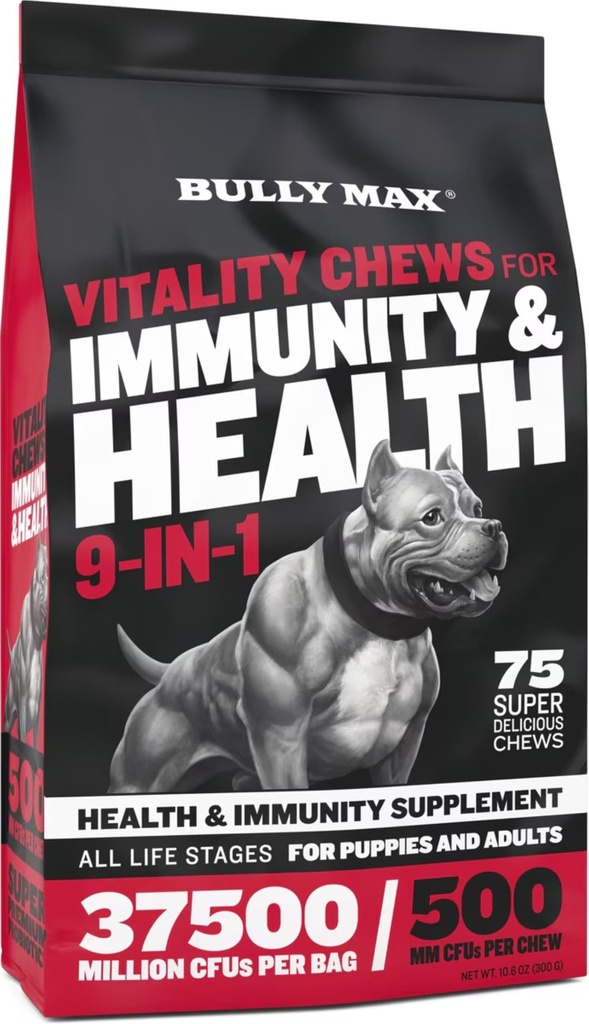 Bully Max Dog Chews & multivitaminski izdelki za kužka in odrasle pse - 75 mehkih žvečil, pasjih dodatkov in vitaminov za vse pasme - koža, plašč, možgani, srce, prebavnega zdravja, imuniteta, skupna podpora