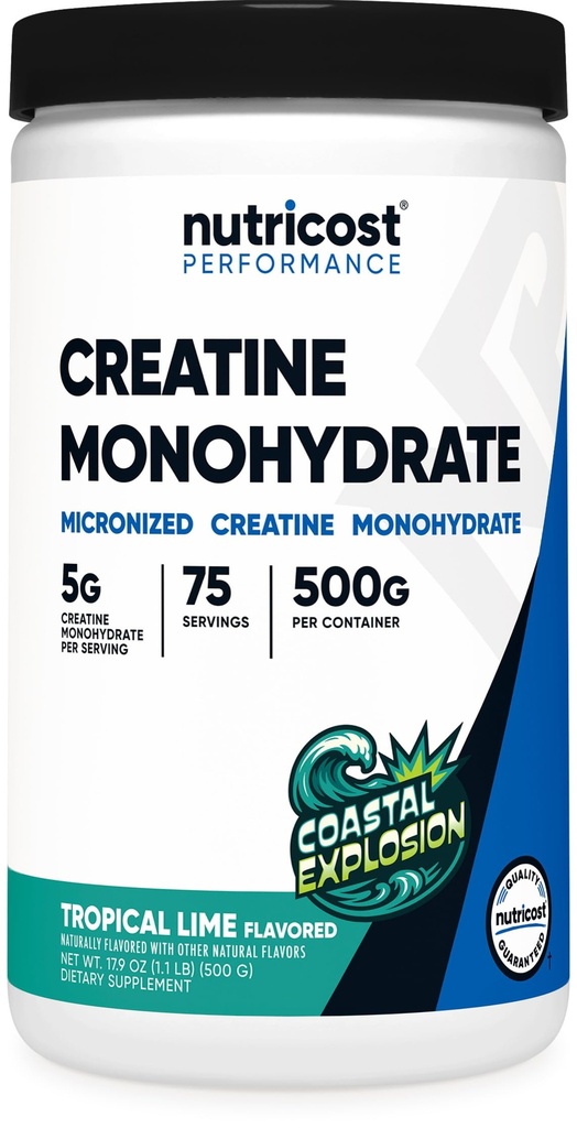 Nutricost Kreatin Monohidrat v prahu (Coastal Explosion, 500 Gram) - Micronized Creatine dodatek - Vegan, brez GSO, brez glutena