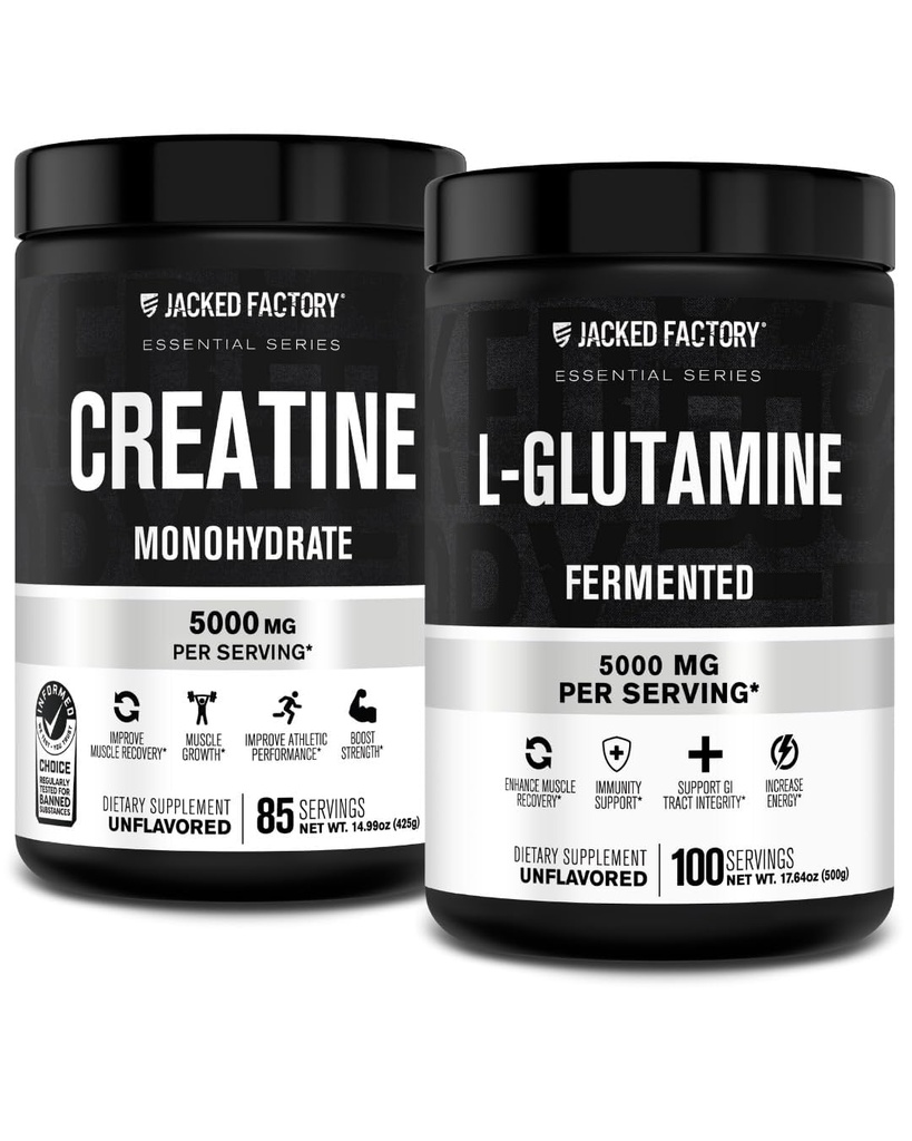 Tovarniška kreatin monohidrat v prahu 425g, 85 SV & L-glutamin dodatek 500g, 100 SV - Brez umetnih polnil, brez arome