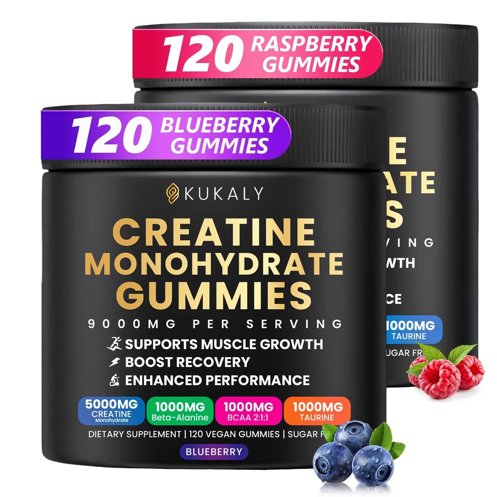 Kreatin monohidrat Gumiji za moške in ženske, 9000MG Kreatin Gumies Sladkor brez BCAA 2:1, B12 B6 za povečanje moči, Fokus & vzdržljivost, Vegan, Non-GMO