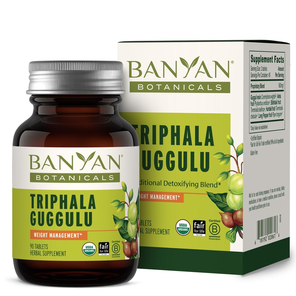 Banyan Botanicals Triphala Guggulu – Organic Triphala Supplement with Guggulu Resin --- Herbal Detox dodatek za podporo zdrave prebave* – 90 Tablet – Ne-GMO Trajno vir Vegan