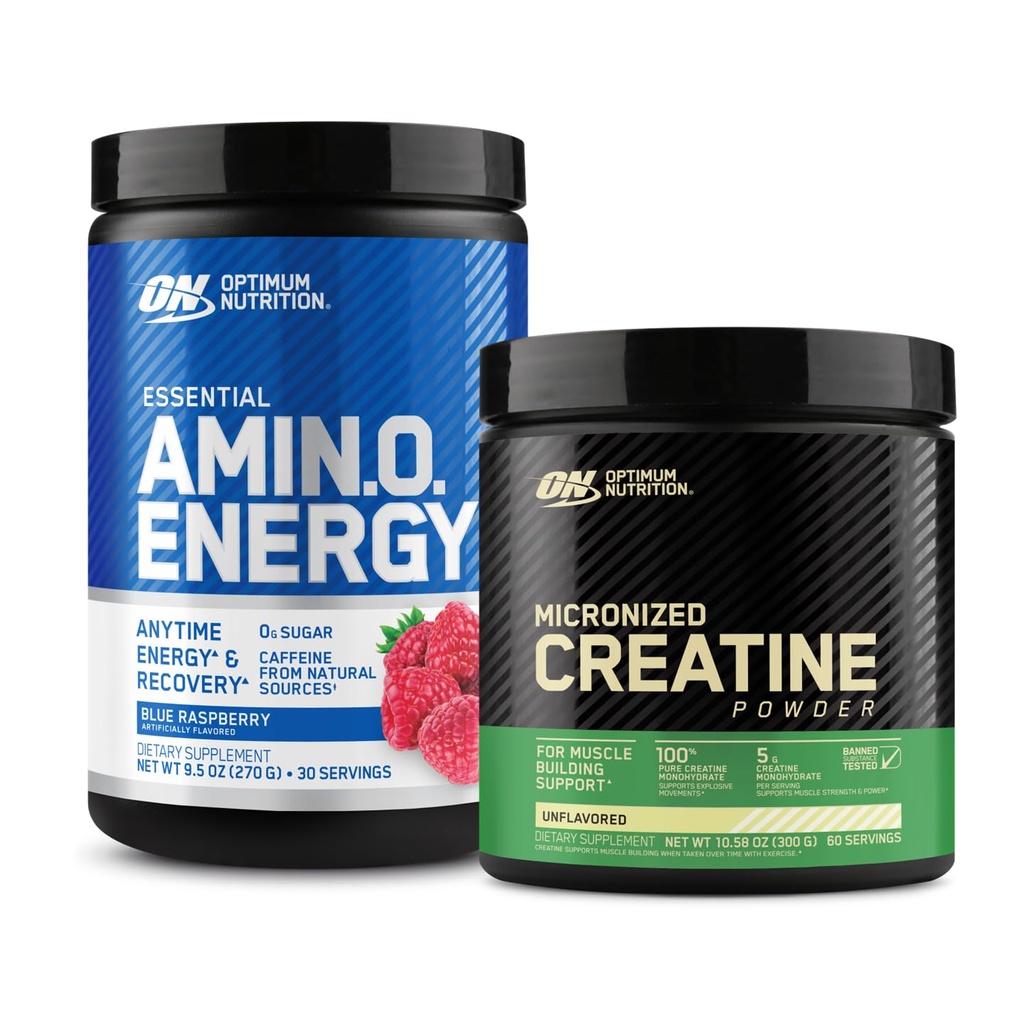 Optimum Nutrition Amino Energy - Pred vadbo z zelenim čajem, BCAA, Aminokisline & mikronizirani kreatin monohidrat v prahu, nearomatiziran, Keto prijazen, 60 Serving