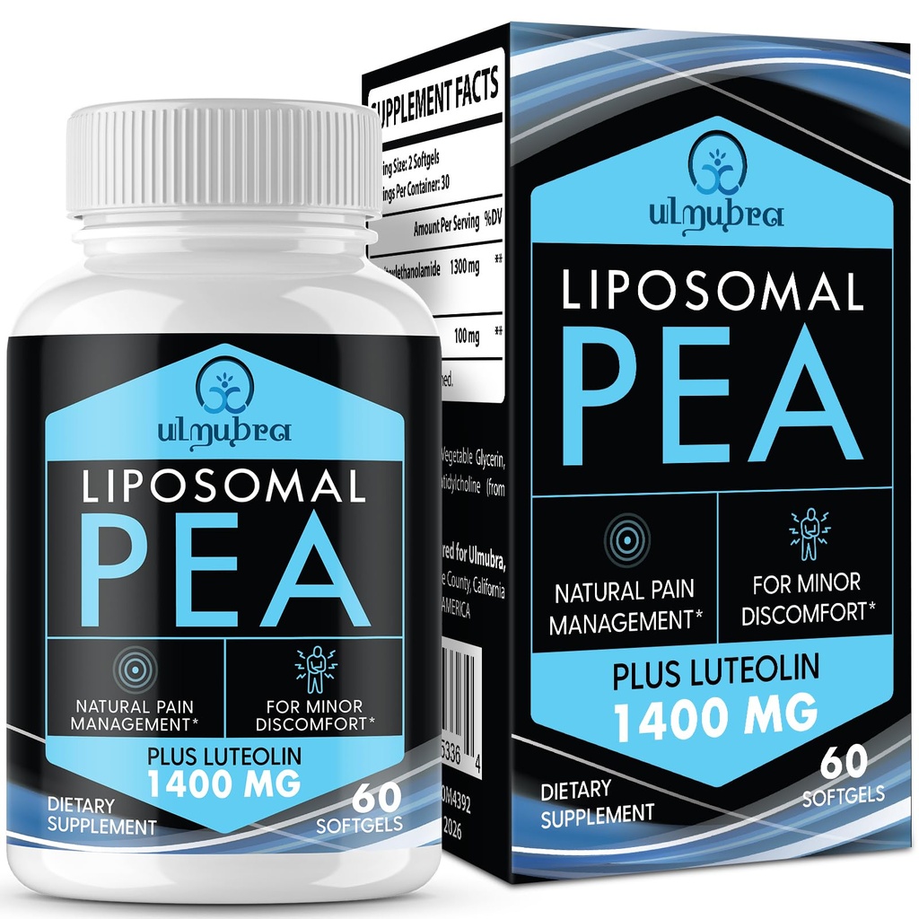 Liposomal Palmitoiletanolamid 1300 MG Plus Luteolin 100 MG, Vrhunska absorpcija, Mikroniziran Pea dodatek za neugodje, 60 Softgels