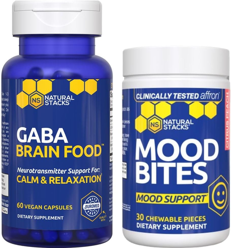 NARAVNI ZASTAVI Mood Bites + GABA Brain Food Bundle - Podpora Relaxation in izboljšano razpoloženje* - 90 skupnih kosov