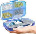 Potovalne tablete Organizator - Airtight Medicine Primer za potovanje Portable Lekarna Box z nalepkami Vitamin Container 8 Kompartment Dopolnilno zdravilo Imetnik velike zmogljivosti dnevno (modra)