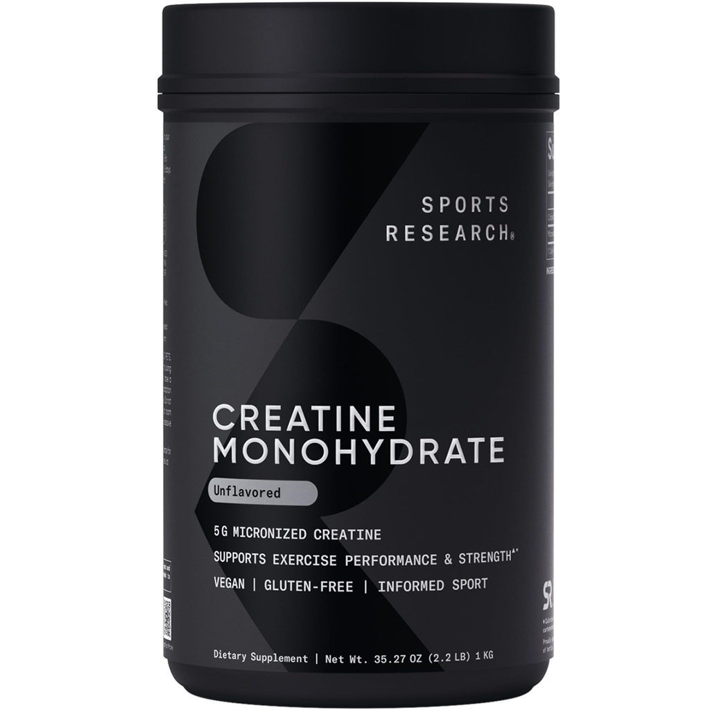 Športne raziskave Kreatin Monohidrat - Pridobite nagubane mišice, Izboljšajte zmogljivost in moč in podporo vadbe Recovery - 5 g Mikroniziran Kreatin - 35,27 oz