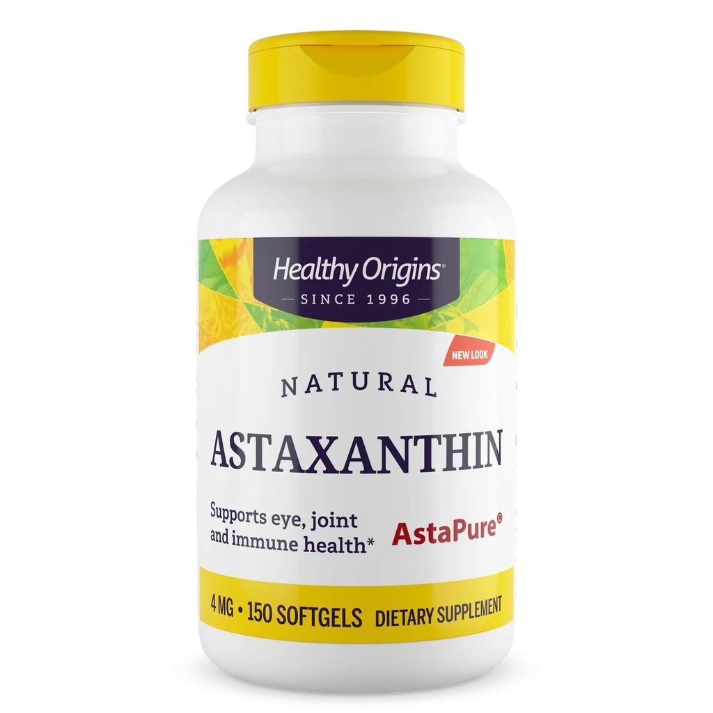Zdravi izvori astaksantin 4 mg (naravni, astapurni, ne-GMO, brez glutena, podpora za oči, skupna podpora, imunska podpora), 150 kapsul