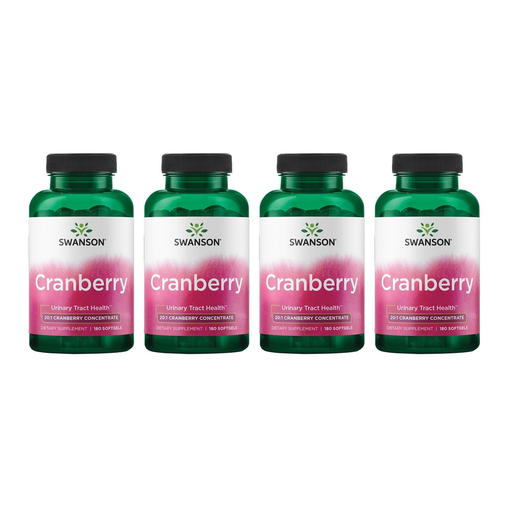 Swanson Cranberry - Podpira Zdravje sečilnega trakta, Bladder Control & spodbuja zdravo delovanje ledvic - dodatek narejen z 20:1 Cranberry Juice koncentrat - (180 Softgels) 4 pakiranje