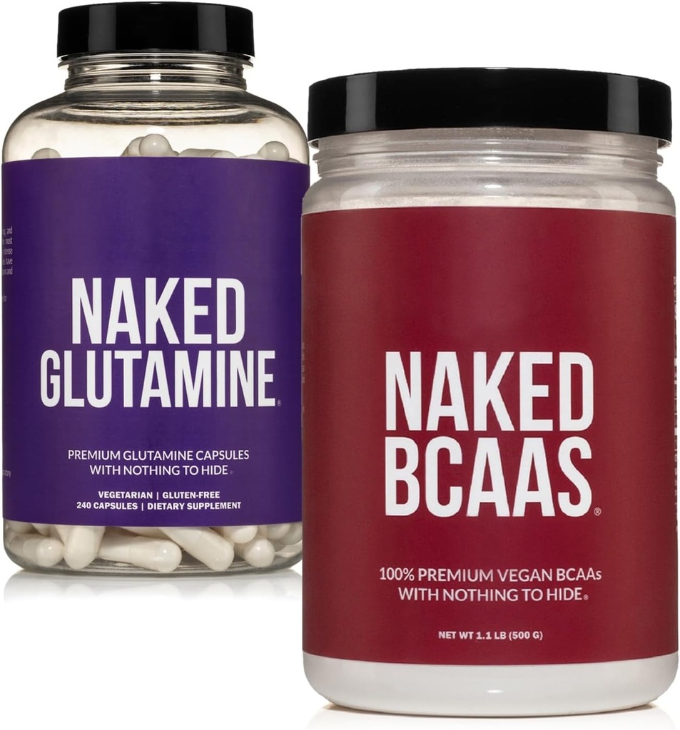 NAKED nearomatizirane BCAA 100 Sevings + Pure L-glutamin 240 Kapsule paket: ne-GMO, Gluten brez, regeneracija mišic, nič umetno