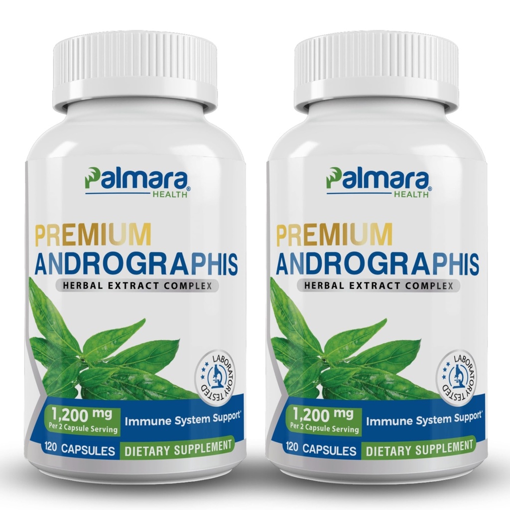 Palmara Health Premium Andrographis Paniciulata Extract 2 Pack - 1200mg (100 mg andrographolides) na serviranje, ne-GMO, Vegan, brez glutena