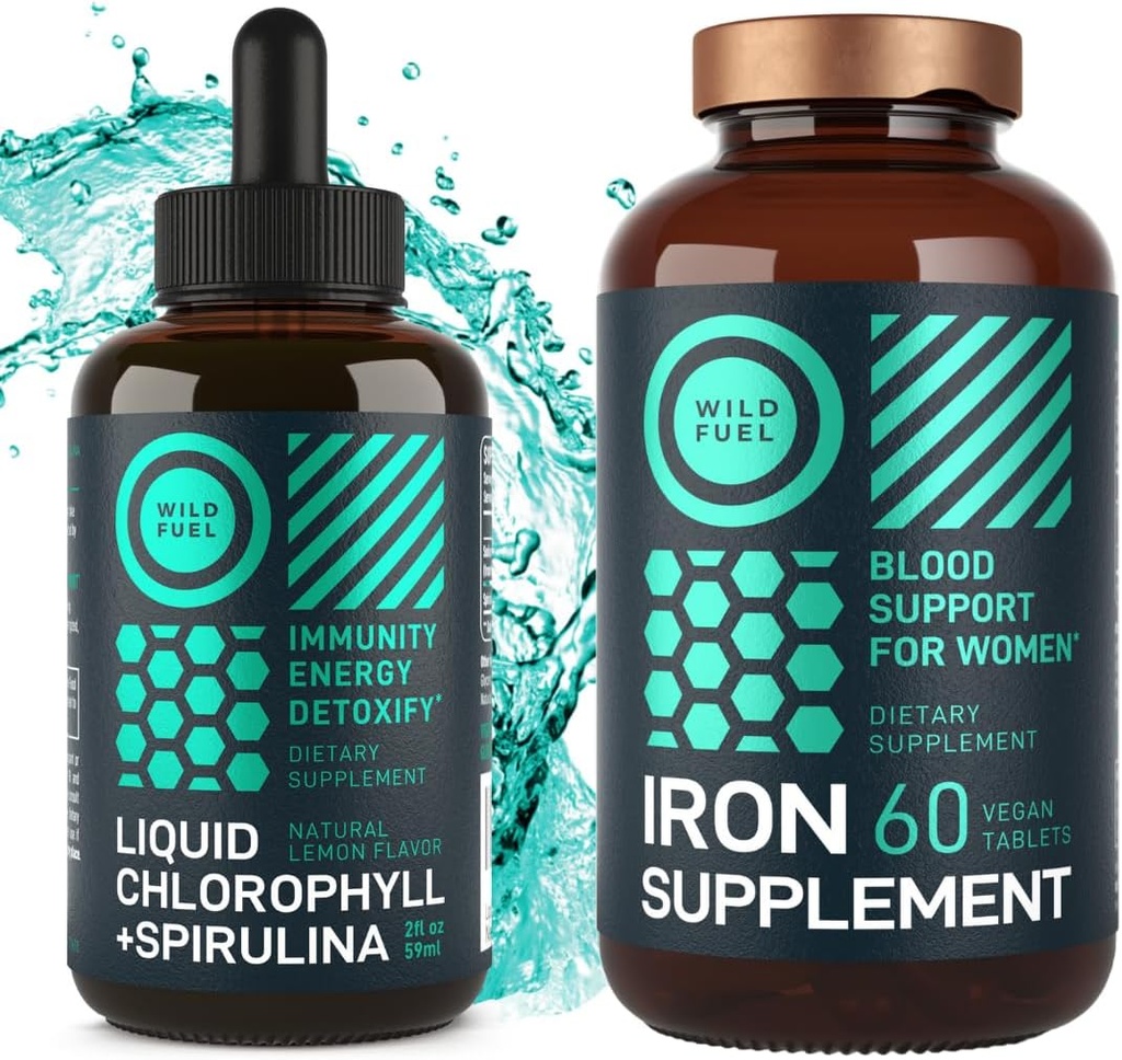 železna tableta WILD FUEL za ženske s folno kislino in tekočim klorofilom s Spirulina ženskim zdravjem in detox bundelom