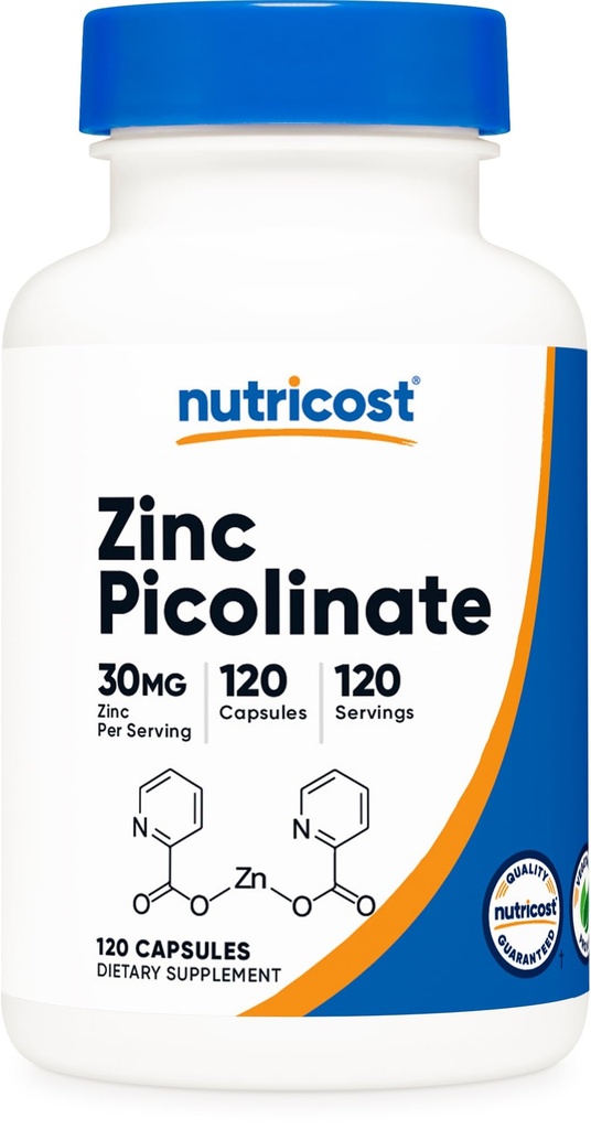 Nutricost cinkov pikolinat 30 mg, 120 kapsul - brez glutena in brez glutena
