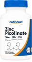Nutricost cinkov pikolinat 30 mg, 120 kapsul - brez glutena in brez glutena