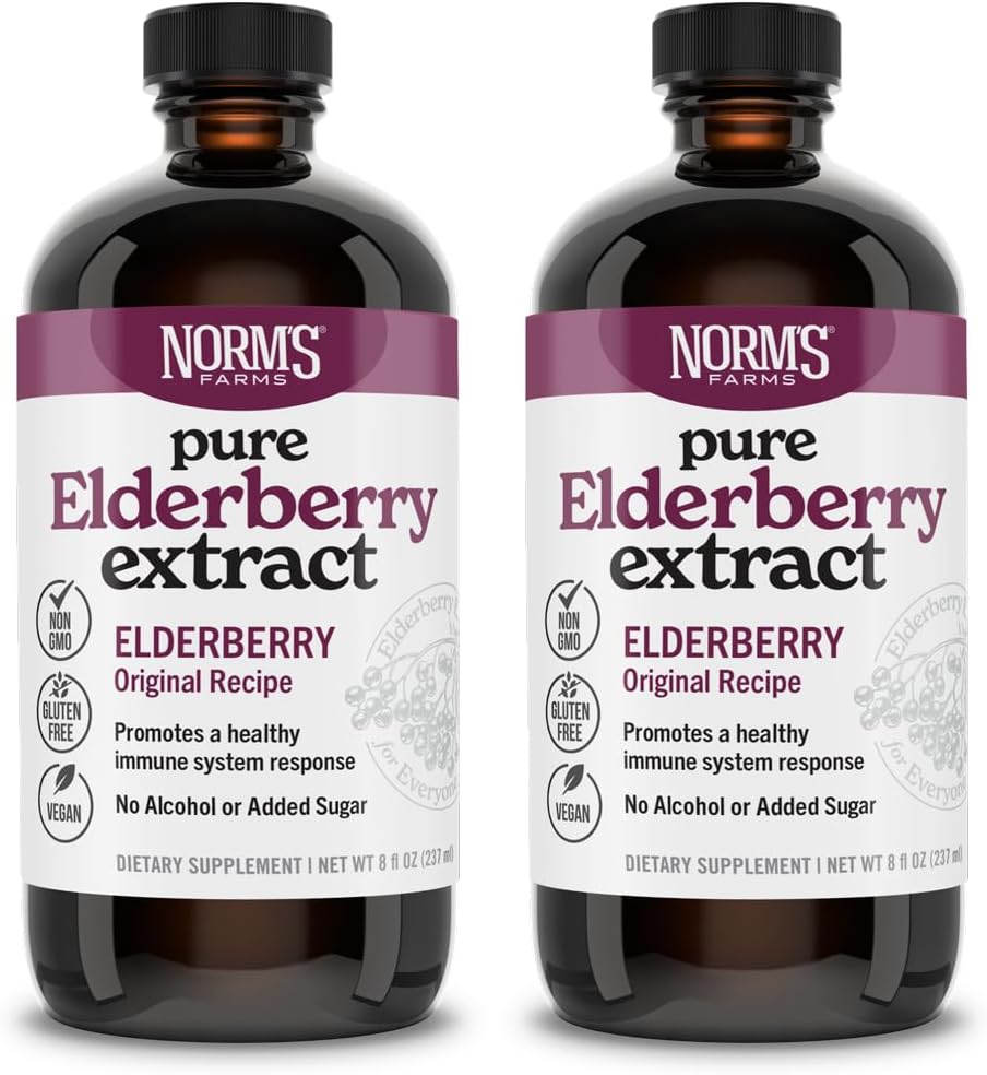 Norm's Farms Pure Elderberry Extract 2PK - Izdelan iz samo bezgavk v ZDA - Imunska, antioksidantna podpora, Brez dodanega sladkorja, dodatki, Vegan, Gluten-free, Non-GMO, Tinkture Alkohol - 8 Oz