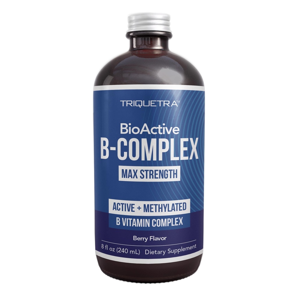BioActive Vitamin B Complex - Blood Stream Ready, Metilirani B Complex - Featuring Metilfolate, 3 BioActive oblike B12, BenfoPure® B1 & Pantesin® B5 - 12 B Vitamini v kliničnih odmerkih - Tekoči 8 oz