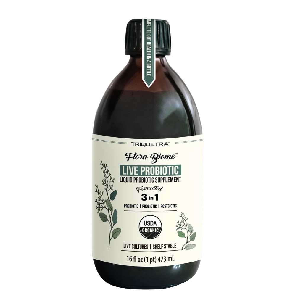 Flora Biome - Živi probiotik, Prebiotik, & Postbiotic – Organic Live-Culture – 10 Probiotic Seans, 18 Fermented Herbs - Popolno Gut Health & Microbiome Optimizer (16 oz)