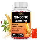 60 Count Asian Panax Ginseng Gummies 1500mg Supplements for Men and Women, Energy Maca Ginseng Root Extract Gummies for Memory & Immunity Support, Pectin-Based Apple Flavored Chews Gummy