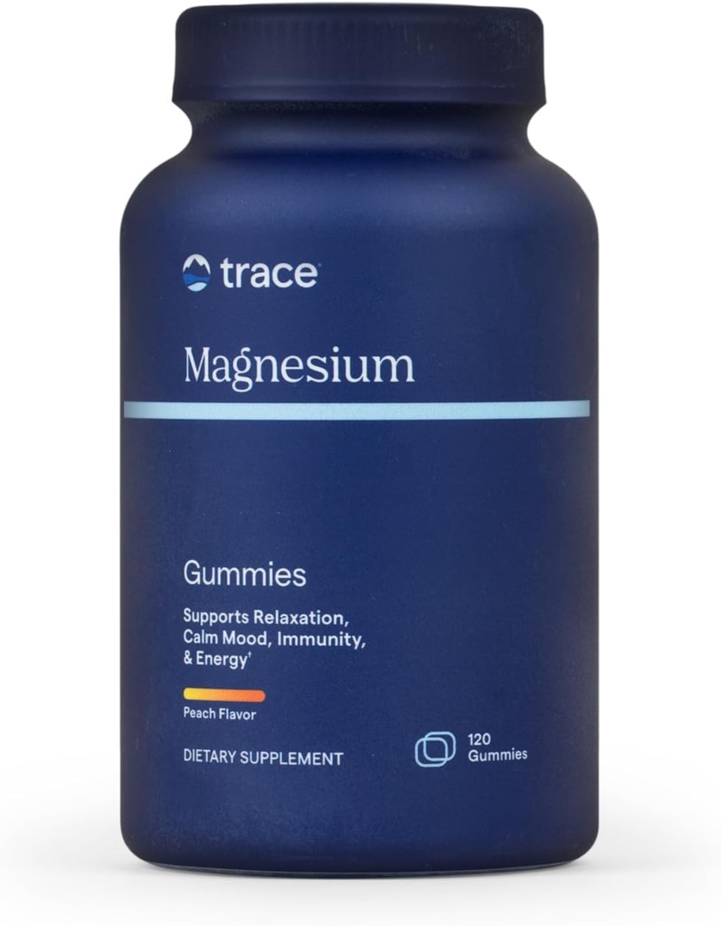 Trace Minerali Magnezij Gumies - Podpira mirno miselnost - Magnezij Žvečilni materiali za otroke in odrasle - kosti, prebava, zdravje srca in imunske podpore - Peach Flavor - 120 Število (120 Serving)