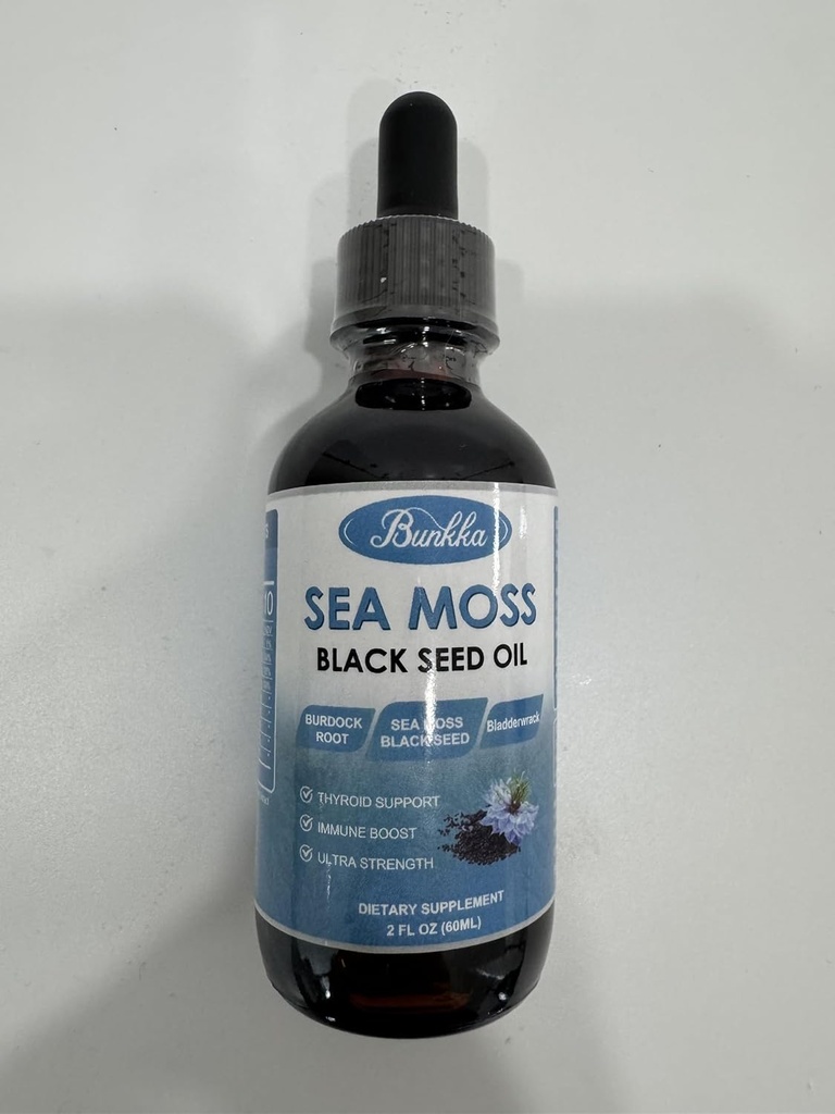 (2 paket) Sea Moss Črno olje Semena kapljice z Burdock Root, Bladderwrack &Vitamin C Vitamin D3, Irish Sea Moss padec za imunski sistem, Gut, Skin & Energy