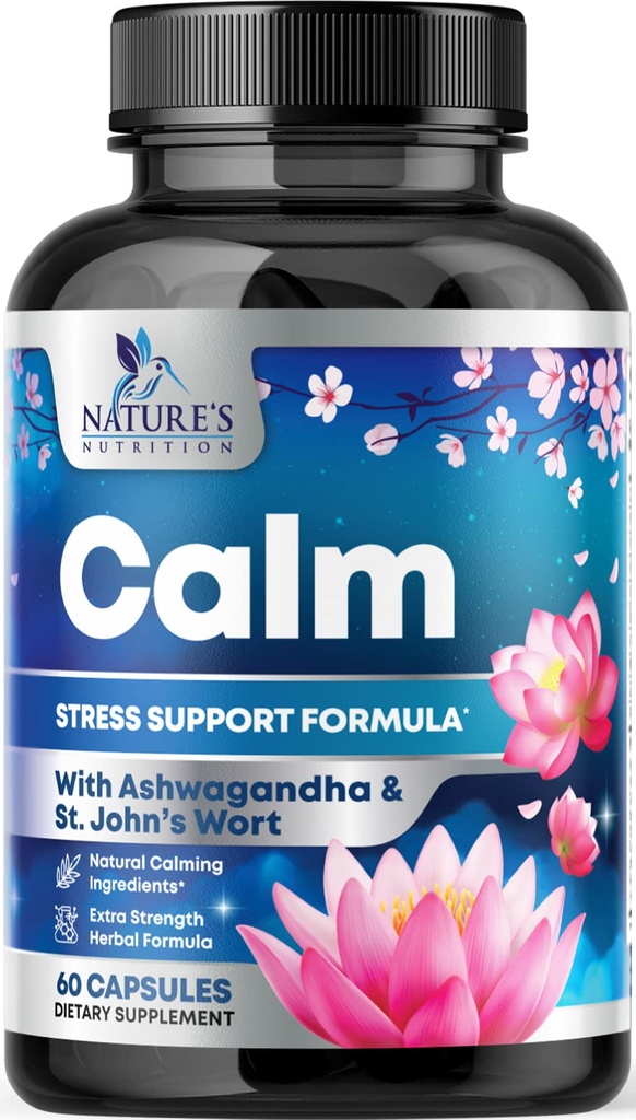 Natural Calm, Unwind & Relax Support - Ashwagandha, GABA, Magnezij, L-Theanine & More - Natural Focus, Energy & Immune Support - Narava Non-GMO, Vegan, Gluten Free, USA - 120 kapsul