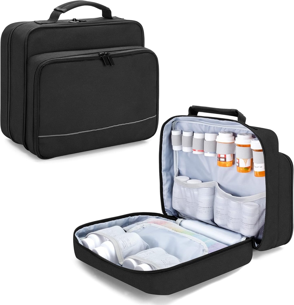 Damero tablete Organizator steklenice, Medicine steklenice Skladiščenje vrečka Potovalni kovček za tablete Organizator, Vitamini, Medicinski dodatki, Črna, Patent Design