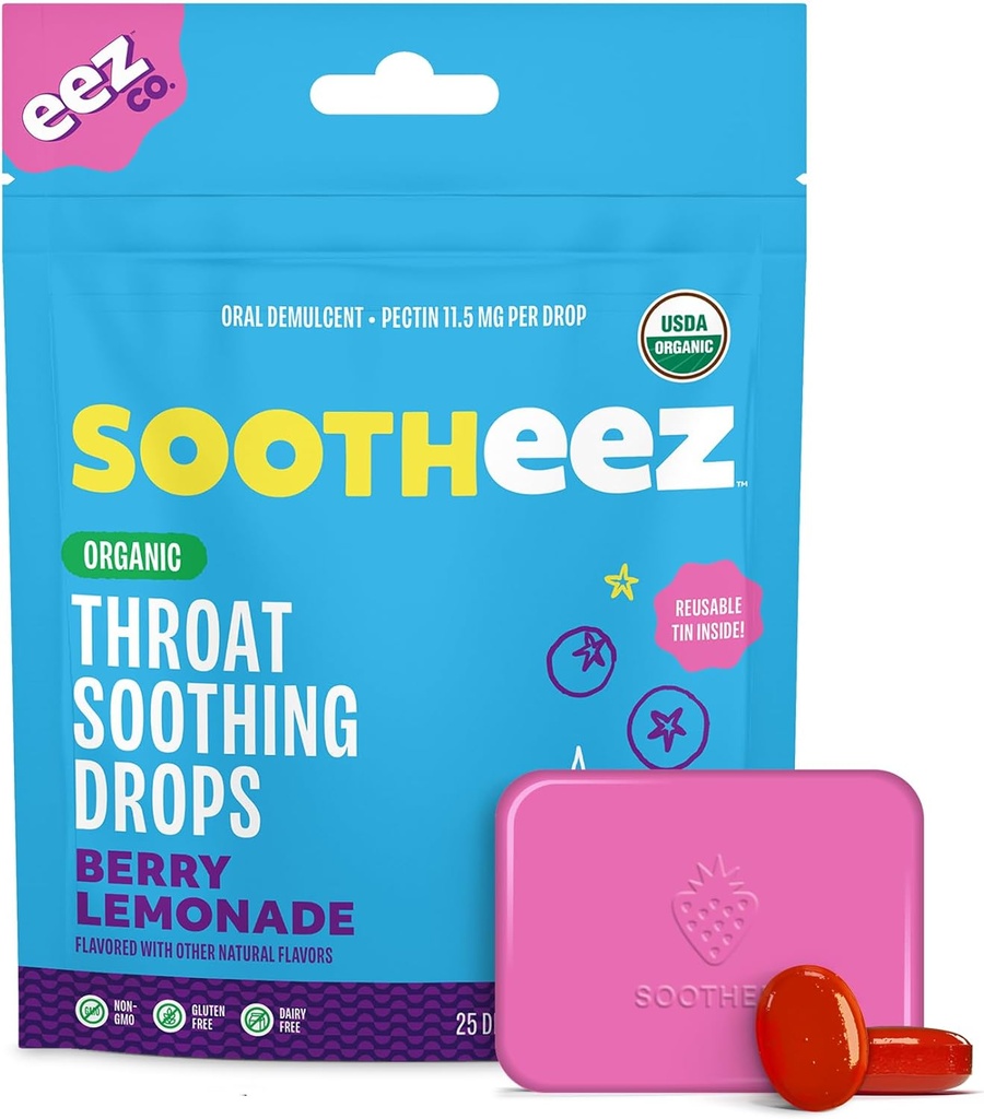 Sootheez organsko grlo Pomirjujoče kapljice za odrasle, Berry limonada, 25 Štetje, ponovno polnjenje, Velika degustacija kapljice, ki jo boli grlo