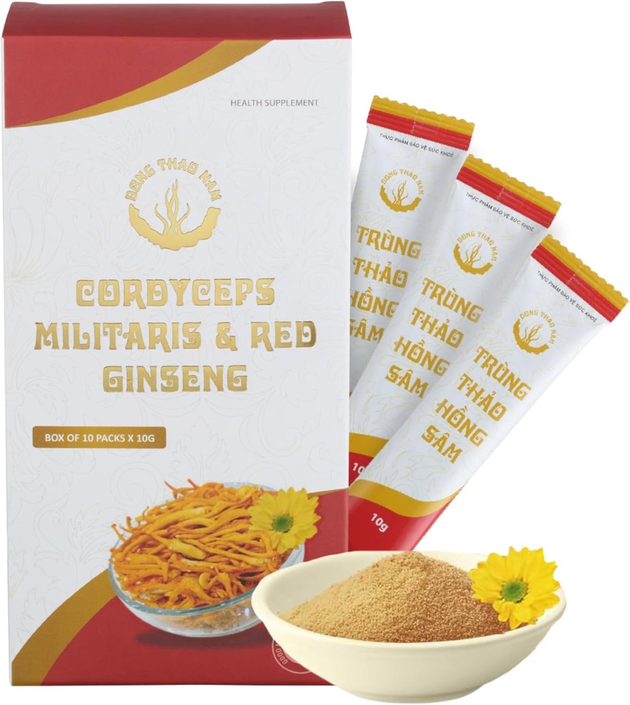 Dong Thao NAM - organska rdeča ginseng in Cordyceps prašek, 6 v 1 rastlinskega ekstrakta, poveča budnost, poveča energijo in zmanjša utrujenost, kofein brezplačno, paket 10