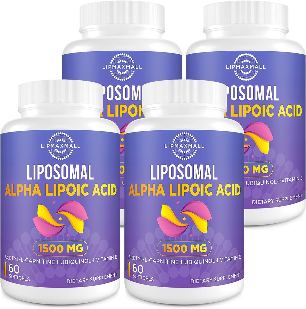Liposomska alfa lipoična kislina 1500mg - z acetil-L-karnitinom 900mg & Ubikinol 100mg & vitamin E 15mg,ALA dodatek za antioksidatorje Presnova glukoze Živčna energija,60 Mehkužci (4 steklenice)