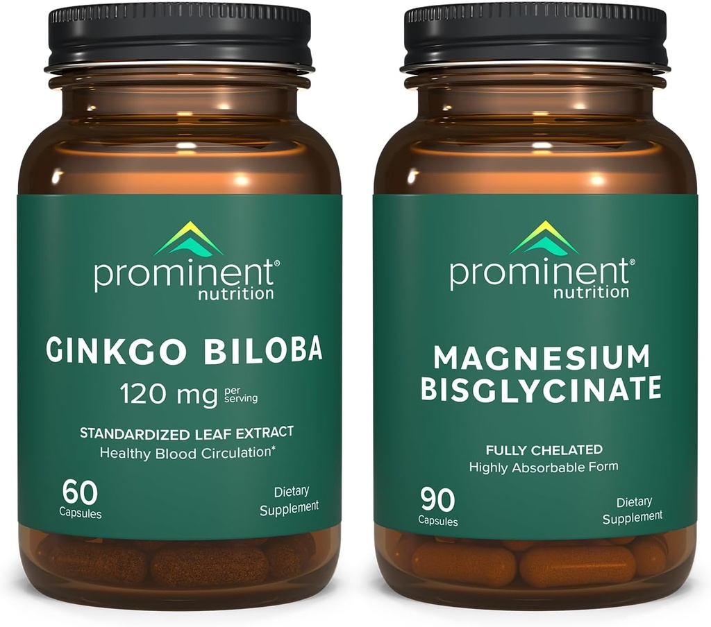 Prominentna prehrana Kognitivna zdravstvena podpora Bundele - Ginkgo Biloba dodatek & Magnezijev bisglicinat dodatek