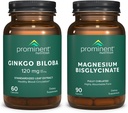 Prominentna prehrana Kognitivna zdravstvena podpora Bundele - Ginkgo Biloba dodatek & Magnezijev bisglicinat dodatek