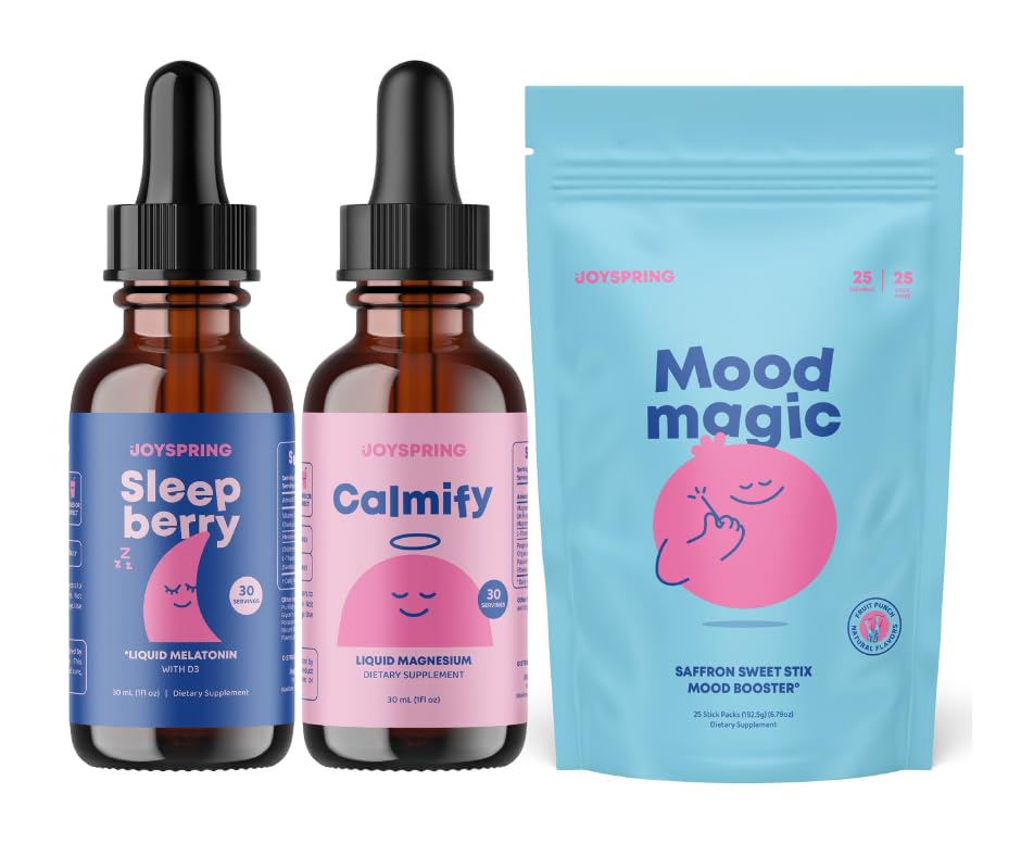 JoySpringBerry Tekoči melatonin, magnezijev citrat in glicinat kapljice, in Mood Saffron Pixie palico za otroke