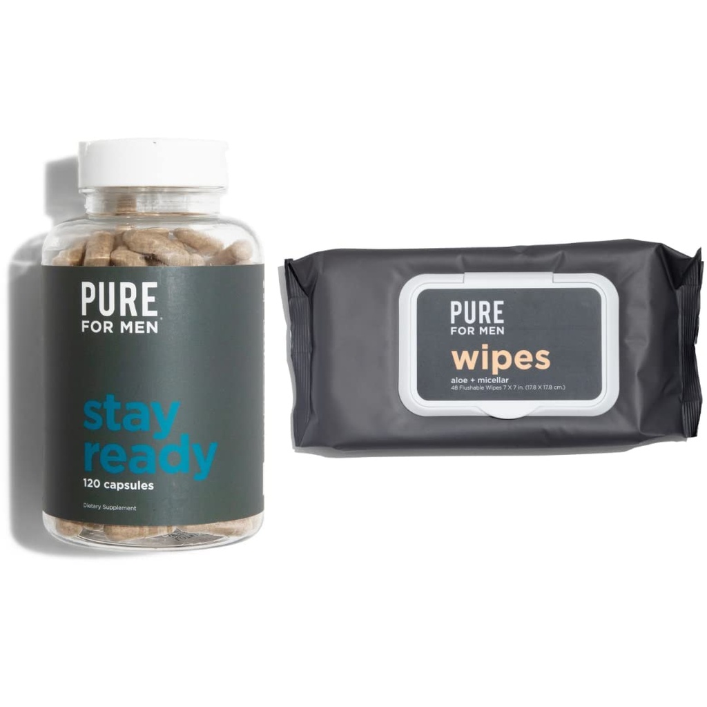 Pure za moške Original Veganska čistoča Fiber dodatek, 120 Kapsule, Eco-odgovorno bivanje pripravljeni robčki z Micellar in Aloe (48 grof)