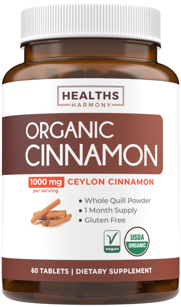 USDA Organic Ceylon Cimet tablete - Visoka moč Ceylon Cimet dodatek s 1000mg na služijo za popolno podporo telo antioksidant - Vegan non-GMO cGMP Made & Lab preverjeno (1 mesec oskrbe)