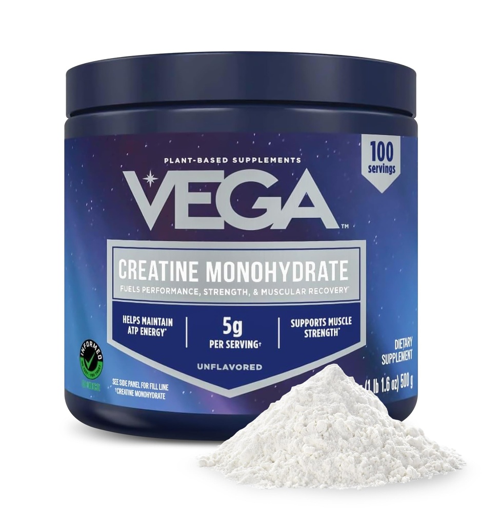 Vega mikroniziran kreatin monohidrat v prahu, nearomaden – 5g čisti vegan kreatin za moške in ženske, moč, zmogljivost in rast mišic, 100 serving (17,6 oz)