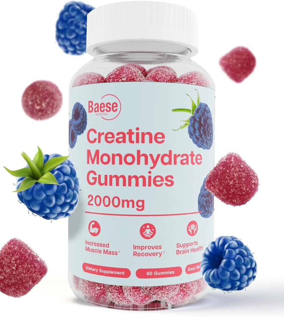 Kreatin Monohidrat Gumiji za moške in ženske - visoka čistost Sour modra malina- Žvečljivi Kreatin Infundirani Gumi za mišično moč in energijo Boost, Biorazpoložljivi predworkout dodatek