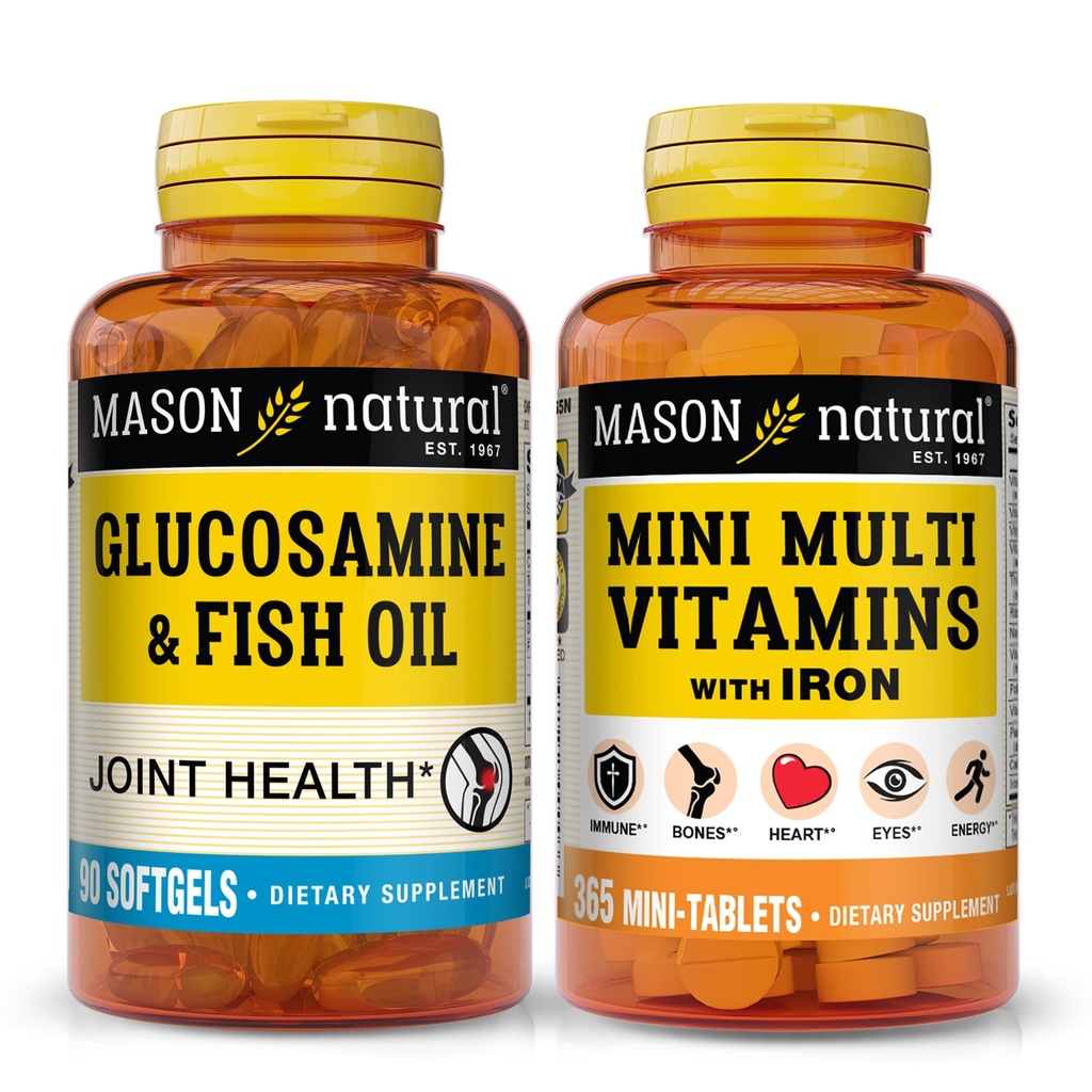 MASON NATURAL Glucosamine Chondroitin & Daily Multi Vitamin Bundle with DHA, Omega-3, Iron, B-Complex & Calcium – May Support Joint and Immune Health