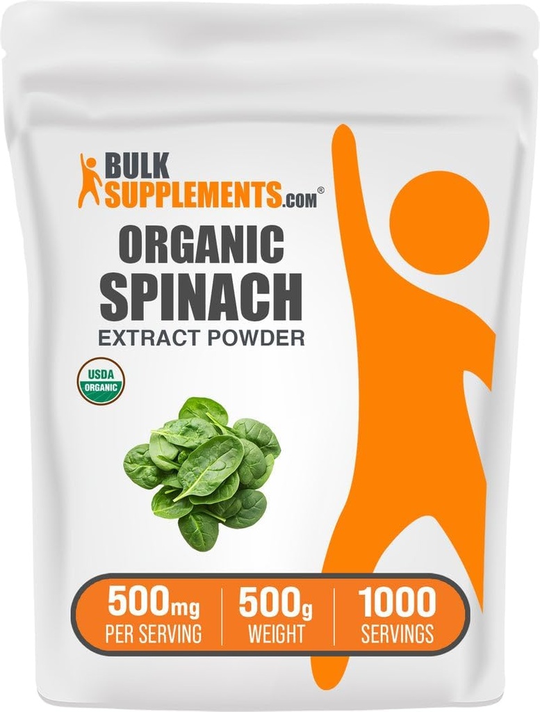 BulkSupplements.com Organski Spinach Extract Powder - Organski Spinach Powder iz Leaf Extract, Zeliščni dodatek - Gluten Free, 500mg na Serving, 500g (1,1 lbs) (Pack of 1)