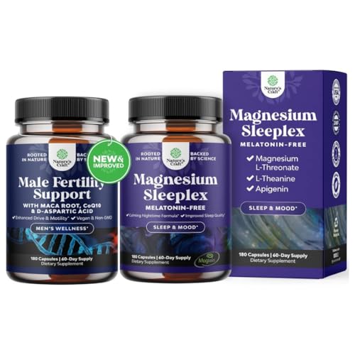 Bundle of Pre Conceive Male Reproductive with CoQ10, Maca Root, Methyl Folate & D-Aspartic Acid & Magnesium Sleep Supplement with Apigenin L-Theanine Lemon Balm Extract - Melatonin-Free Calm for Sleep